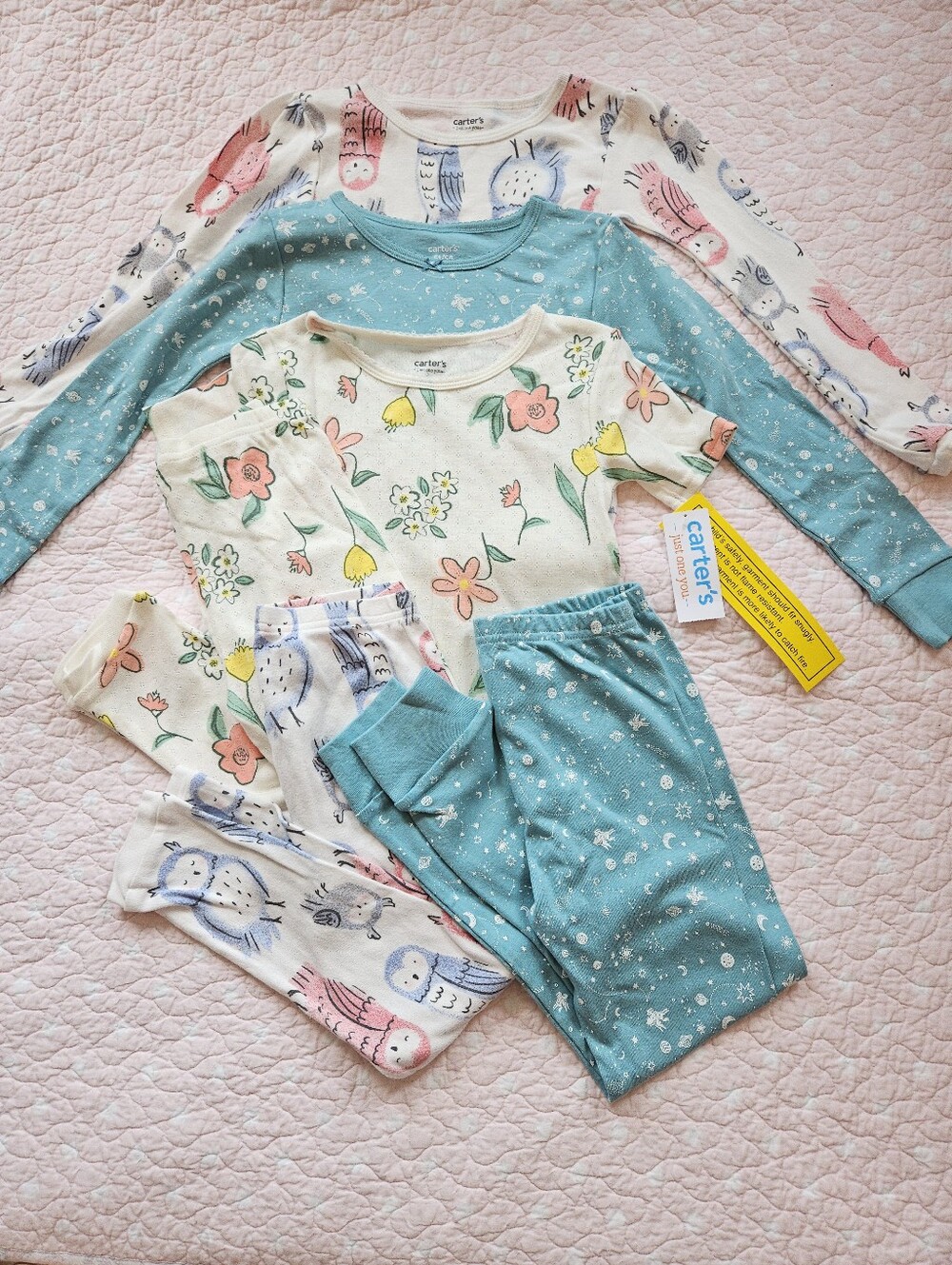 NWT Bundle 3 Carter's Pajamas Sets Long Short Sleeve 5T 5 Toddler Girls Cotton